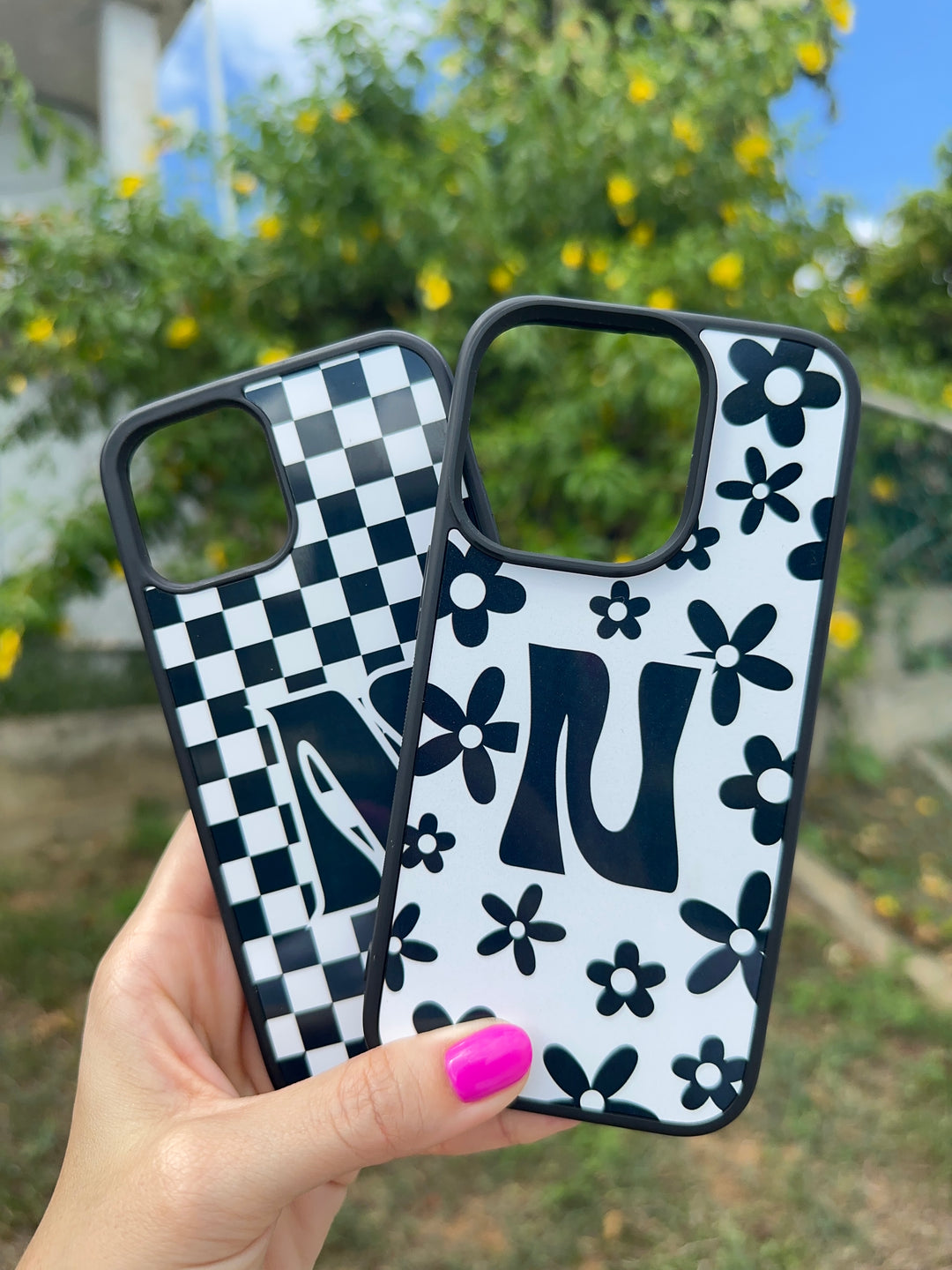 FLOWERS BLACK & WHITE INITIAL PHONE CASE